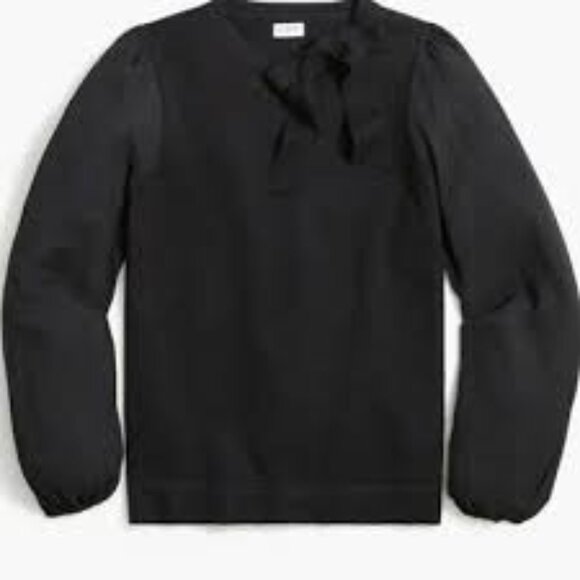 J. Crew Factory‎ Women's XL Black Mixed Media Sweater Neck Bow Tie Chiffon BC538 - Picture 2 of 8